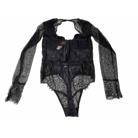 Victoria Secret Black Lingerie One Piece Long Sleeve Body Suit Lace 34b / 170 - Picture 8 of 9